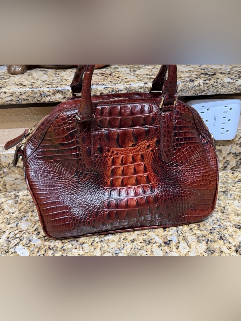 Brahmin Bag Womens Brown Alligator Leather Tote Zip Pockets Handbag - Picture 5 of 12